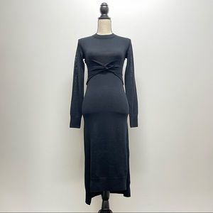 AllSaints 100% merino wool tie waist black knit dress